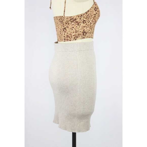 Aritzia WILFRED Reso Greige Ribbed Knit High Waisted Bodycon Mini Skirt, Size S - Picture 9 of 12